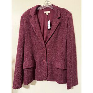 Appleseeds Blazer Womens Maroon Wine Jacket Herringbone Career Work Plus NEW 18